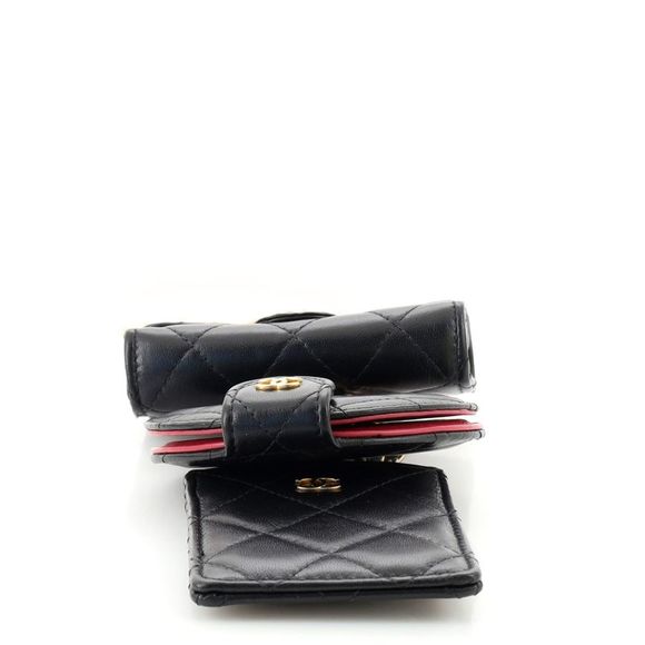 Chanel Pearl Crown CC Multi Pouches Wristlet Quilted Lambskin Black - Picture 5 of 7